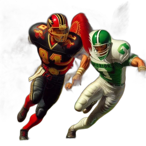 concept art, photorealistic, fantasy art, comic book art, intense, football, match, takes transparent PNG cut-out
