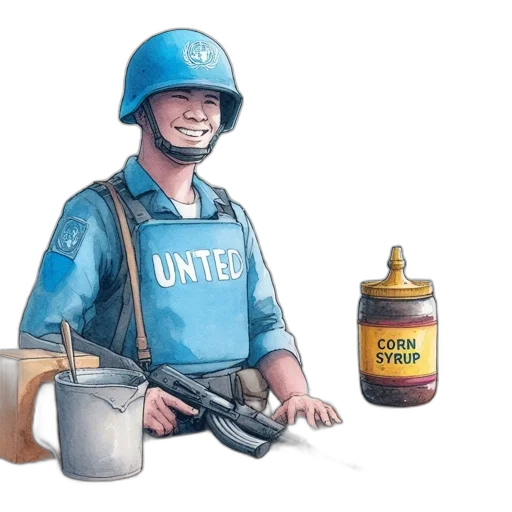 weapon, bottle, concept art, watercolor, blue, man, uniform, marked transparent PNG cut-out
