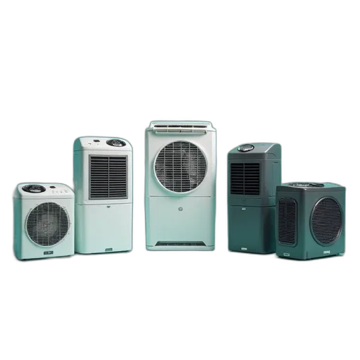 collection, five, different, air, conditioning, units, displayed, against transparent PNG cut-out