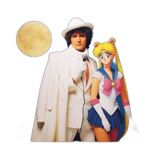 vaporwave, anime, outer space, two, individuals, stand, together, man transparent PNG cut-out
