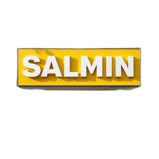 3d render, photorealistic, modern, building, large, sign, reads, salimin transparent PNG cut-out