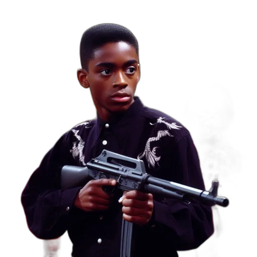 weapon, domestic, scene, young, man, afro, holds, gun transparent PNG cut-out