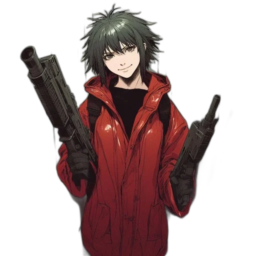 jacket, weapon, staff, animal, anime, pixel art, concept art, cyberpunk transparent PNG cut-out