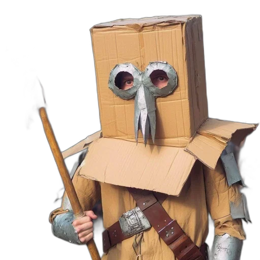 robot, mask, staff, jacket, concept art, 3d render, fantasy art, individual transparent PNG cut-out