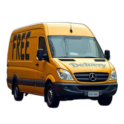 car, 3d render, photorealistic, delivery, van, free, lettering transparent PNG cut-out
