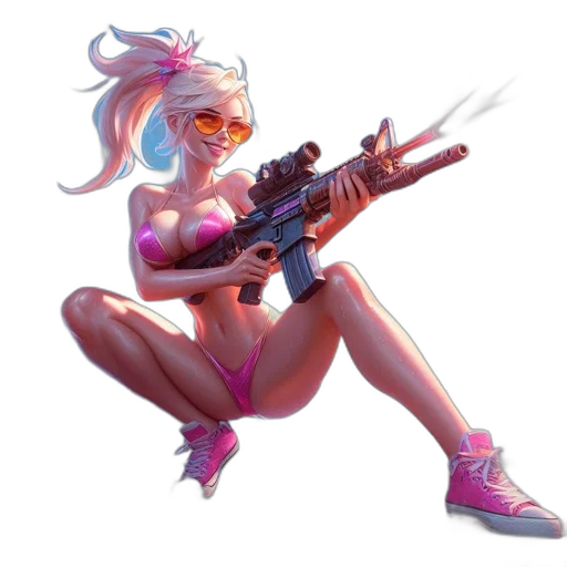 weapon, concept art, cyberpunk, pixel art, fantasy art, animated, female, character transparent PNG cut-out