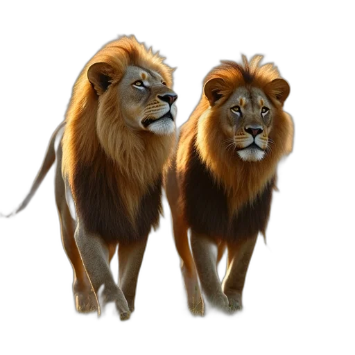 animal, concept art, fantasy art, 3d render, photorealistic, two, lions, standing transparent PNG cut-out