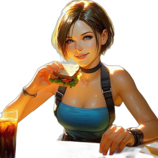 food, staff, concept art, fantasy art, photorealistic, pixel art, woman, short transparent PNG cut-out