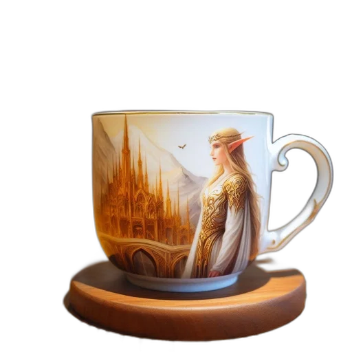 crown, photorealistic, fantasy art, oil painting, 3d render, ceramic, mug, featuring transparent PNG cut-out