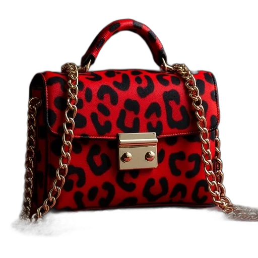 red, leopard, bag, chains transparent PNG cut-out