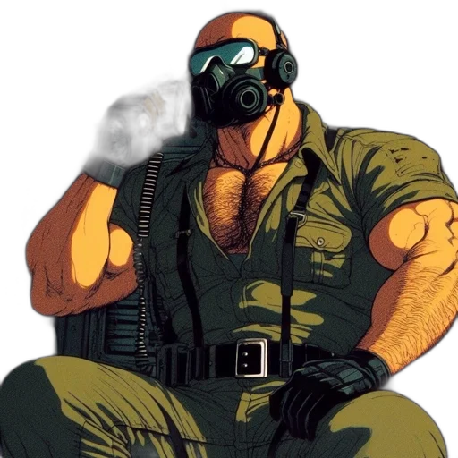 mask, concept art, comic book art, cyberpunk, cartoon, green, muscular, man transparent PNG cut-out