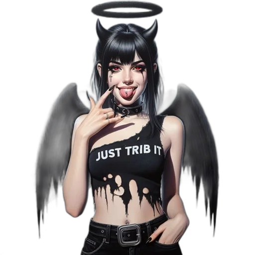 pixel art, fantasy art, cartoon, anime, feminine, character, black, wings transparent PNG cut-out