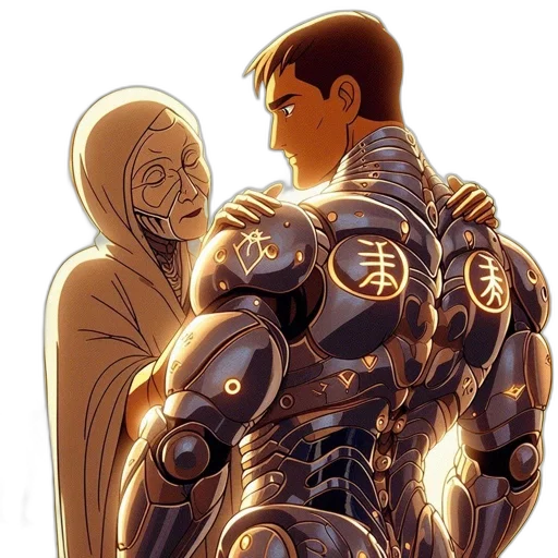 robot, jacket, comic book art, concept art, anime, cyberpunk, outer space, fire transparent PNG cut-out