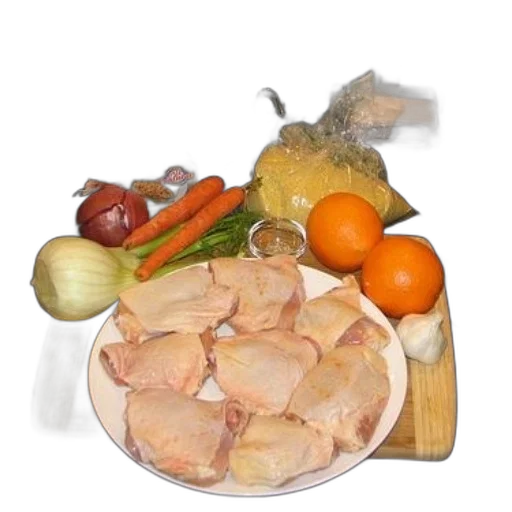 food, jewelry, jacket, photorealistic, 3d render, earth tones, plate, chicken transparent PNG cut-out