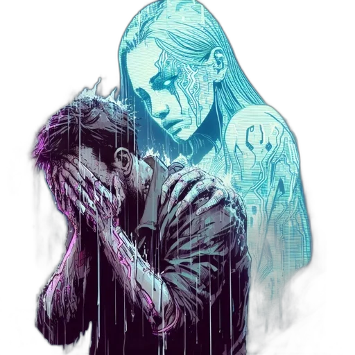 jacket, cyberpunk, concept art, comic book art, watercolor, neon lights, rain, fire transparent PNG cut-out