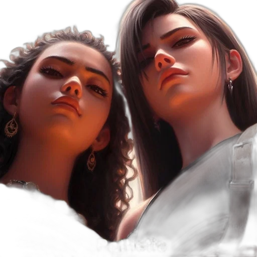jewelry, photorealistic, oil painting, fantasy art, concept art, two, women, one transparent PNG cut-out