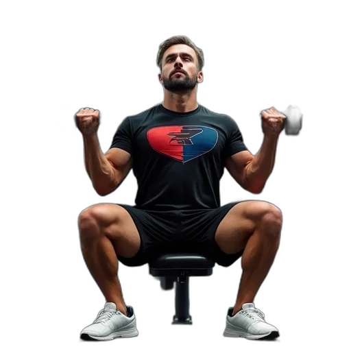 furniture, man, seated, bench, gym, performing, bicep, curl transparent PNG cut-out
