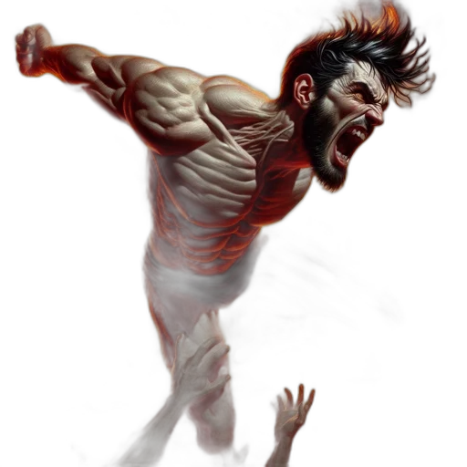 creature, concept art, comic book art, fantasy art, photorealistic, muscular, man, engulfed transparent PNG cut-out