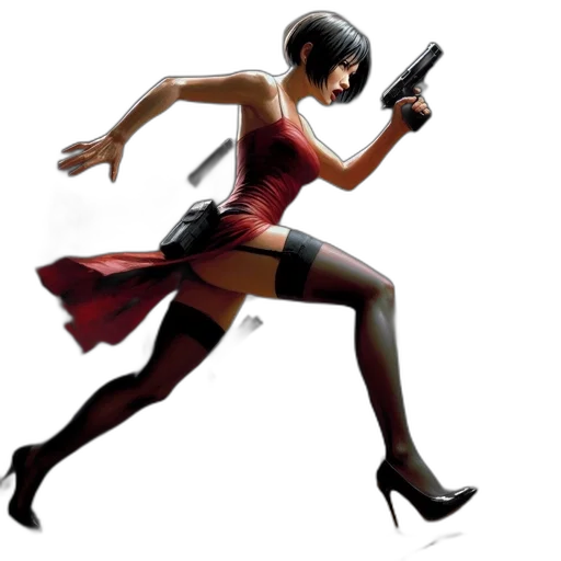 weapon, concept art, comic book art, pixel art, cartoon, woman, red, dress transparent PNG cut-out