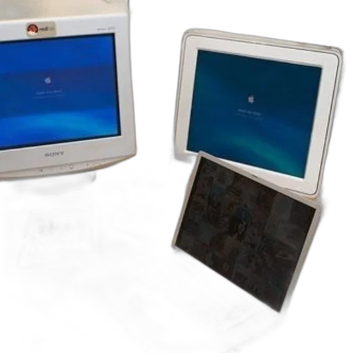 3d render, workspace, open, laptop, two, monitors, displaying, apple transparent PNG cut-out