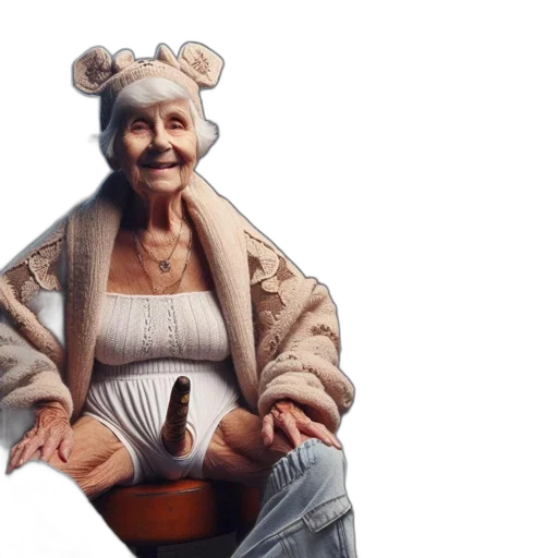 mask, hat, photorealistic, concept art, 3d render, elderly, lady, lounges transparent PNG cut-out
