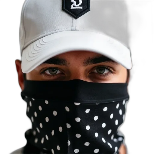 mask, face, hat, photorealistic, 3d render, close-up, person, wearing transparent PNG cut-out