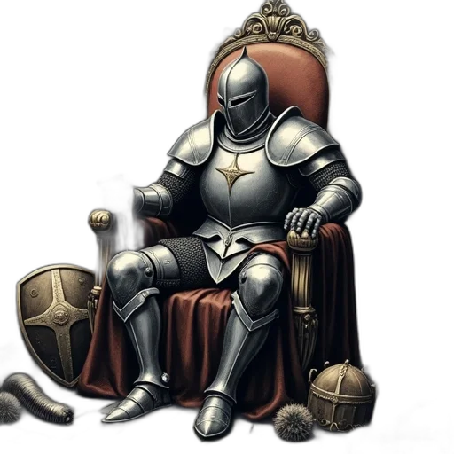 crown, robot, sword, furniture, concept art, fantasy art, comic book art, 3d render transparent PNG cut-out