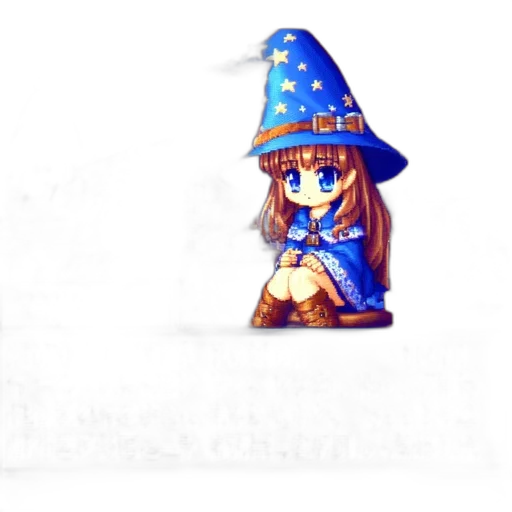 staff, hat, weapon, dress, pixel art, fantasy art, concept art, 3d render transparent PNG cut-out