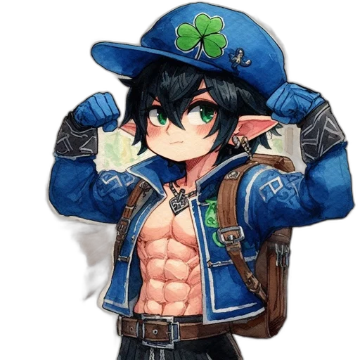 jacket, dragon, hat, weapon, pixel art, fantasy art, anime, concept art transparent PNG cut-out