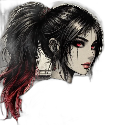 fantasy art, concept art, comic book art, cyberpunk, red, dark, woman, combat transparent PNG cut-out