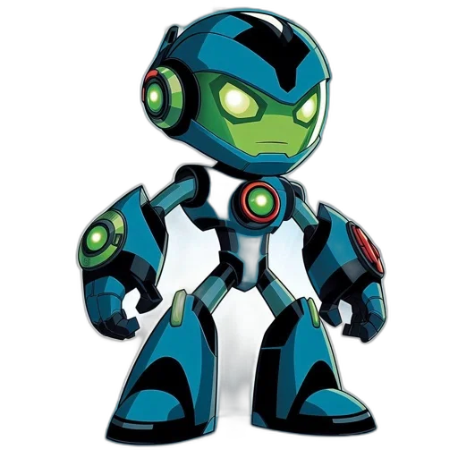 robot, 3d render, concept art, cartoon, blue, glowing, elements, depicted transparent PNG cut-out