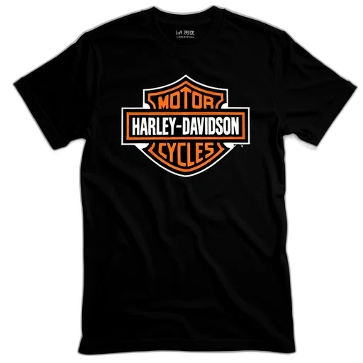 black, t-shirt, harley-davidson, logo, front, features, words, motor transparent PNG cut-out