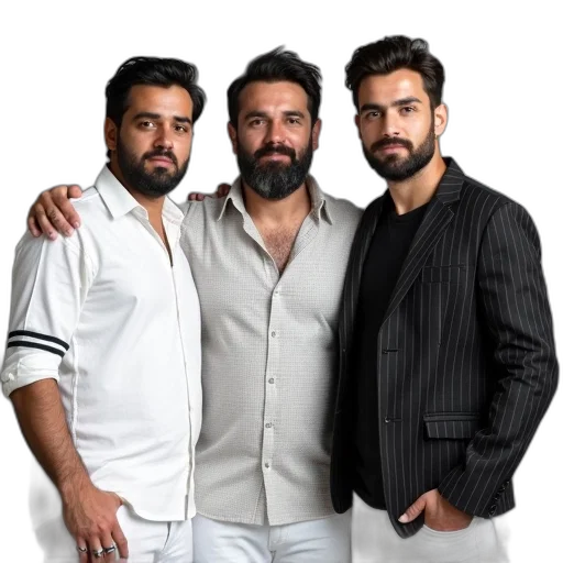 jacket, staff, first, image, shows, three, men, posing transparent PNG cut-out