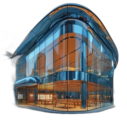 building, furniture, 3d render, concept art, photorealistic, modern, curved, glass transparent PNG cut-out