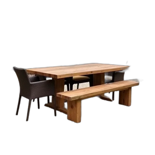 furniture, 3d render, wooden, dining, table, four, chairs, placed transparent PNG cut-out