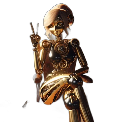 robot, staff, weapon, concept art, 3d render, fantasy art, cyberpunk, golden transparent PNG cut-out