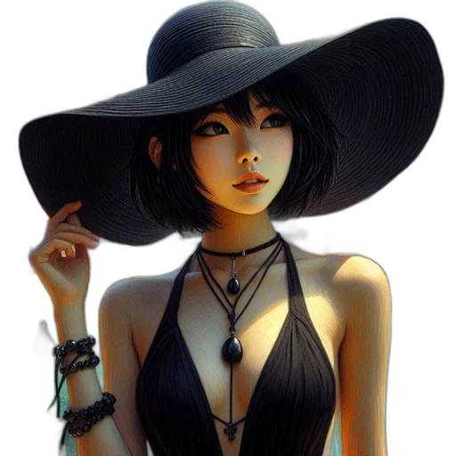 hat, jewelry, dress, staff, fantasy art, photorealistic, concept art, oil painting transparent PNG cut-out