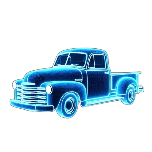 car, 3d render, concept art, cartoon, photorealistic, blue, futuristic, holographic transparent PNG cut-out