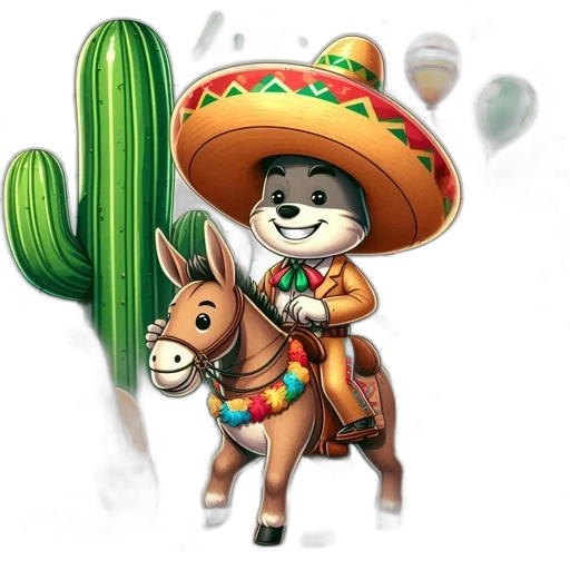 hat, staff, animal, concept art, fantasy art, pixel art, cartoon, cheerful transparent PNG cut-out