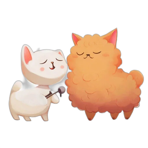 concept art, pixel art, watercolor, 3d render, pastel, two, anthropomorphic, animals transparent PNG cut-out