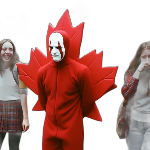 mask, college, campus, person, full-body, red, costume, maple transparent PNG cut-out
