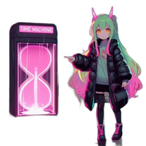 jacket, weapon, staff, cyberpunk, vaporwave, concept art, 3d render, neon lights transparent PNG cut-out