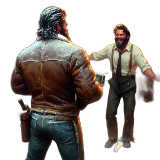 jacket, weapon, staff, concept art, comic book art, 3d render, photorealistic, during transparent PNG cut-out