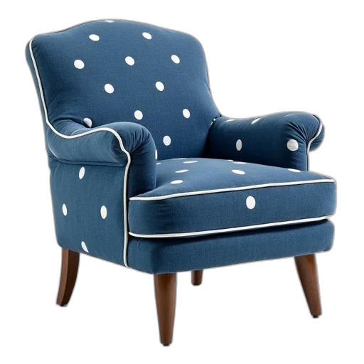 furniture, crown, 3d render, photorealistic, blue, denim, fabric, chair transparent PNG cut-out