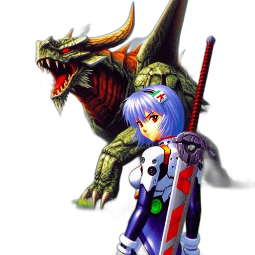 dragon, weapon, pixel art, concept art, fantasy art, 3d render, woman, vibrant transparent PNG cut-out