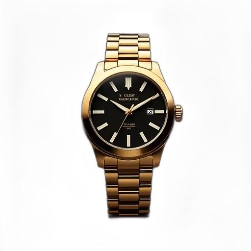 jewelry, golden, gold, wristwatch, black, dial, date, display transparent PNG cut-out