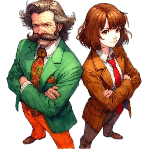 jacket, staff, hair, concept art, watercolor, pixel art, anime, red transparent PNG cut-out