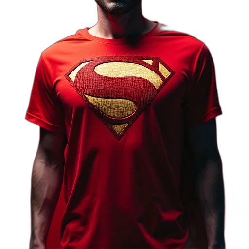 comic book art, concept art, 3d render, photorealistic, red, superman, shirt, title transparent PNG cut-out