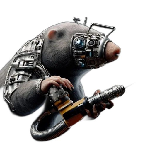 weapon, robot, staff, animal, concept art, cyberpunk, 3d render, photorealistic transparent PNG cut-out