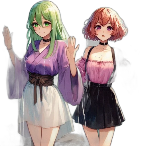dress, anime, watercolor, pixel art, concept art, green, pastel, colorful transparent PNG cut-out